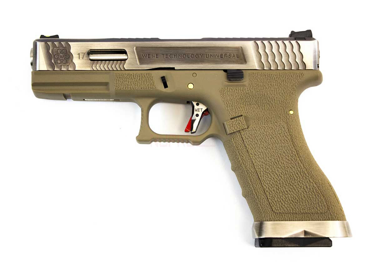 Airsoft pistol Glock G17 Green Gas Blowback FORCE T4 Custom Tan / Silver /  Gold WE - Softair Rastelli San Marino