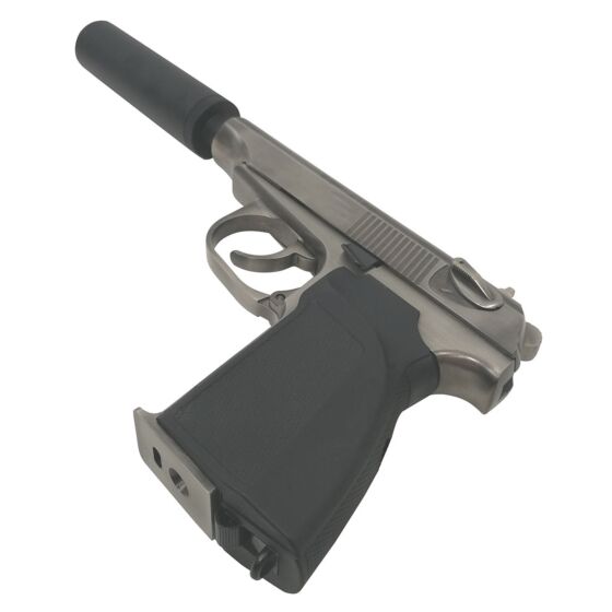 WE Makarov 654K with silencer chorme stainless gas pistol (full metal)